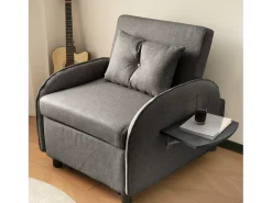 Poltrona| Sofá-cama individual multifuncional com função de cama, poltrona e cadeirão, sofá-cama ajustável em três direções, mesas de chá dobráveis Cinzento