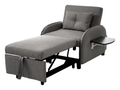 Poltrona| Sofá-cama individual multifuncional com função de cama, poltrona e cadeirão, sofá-cama ajustável em três direções, mesas de chá dobráveis Cinzento
