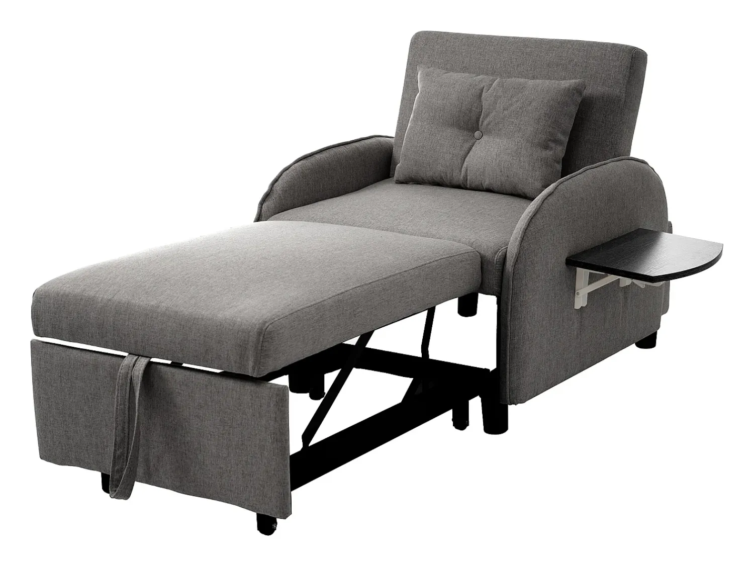 Poltrona| Sofá-cama individual multifuncional com função de cama, poltrona e cadeirão, sofá-cama ajustável em três direções, mesas de chá dobráveis Cinzento