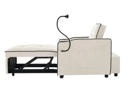 Poltrona* Sofá-cama individual retrátil 3 em 1 – com suporte para copos e suporte para telefone, sofá-cama, cadeira de dormir, cadeirão Bege