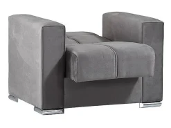 Poltrona*Dmora Sofá-cama Jose, Poltrona de armazenamento para sala conversível em cama, Poltrona relaxante em tecido acolchoado com abertura click-clack, 94x85h91 cm, Cinza Cinzento