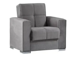 Poltrona*Dmora Sofá-cama Jose, Poltrona de armazenamento para sala conversível em cama, Poltrona relaxante em tecido acolchoado com abertura click-clack, 94x85h91 cm, Cinza Cinzento