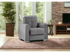 Poltrona*Dmora Sofá-cama Jose, Poltrona de armazenamento para sala conversível em cama, Poltrona relaxante em tecido acolchoado com abertura click-clack, 94x85h91 cm, Cinza Cinzento