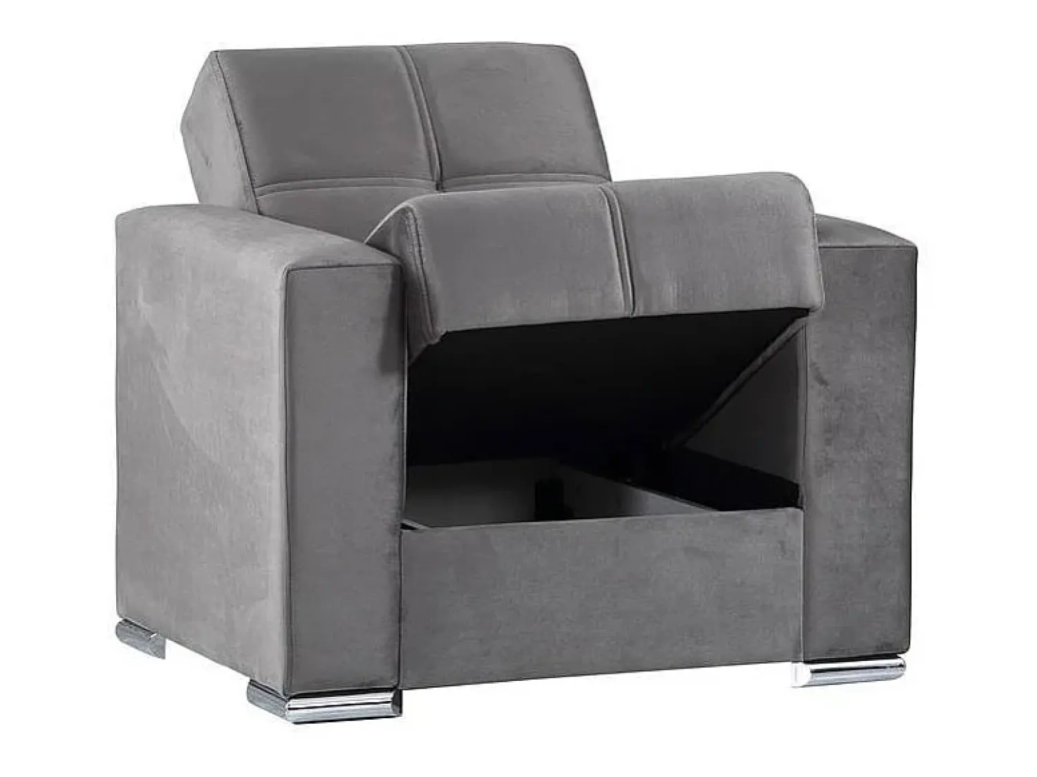 Poltrona*Dmora Sofá-cama Jose, Poltrona de armazenamento para sala conversível em cama, Poltrona relaxante em tecido acolchoado com abertura click-clack, 94x85h91 cm, Cinza Cinzento