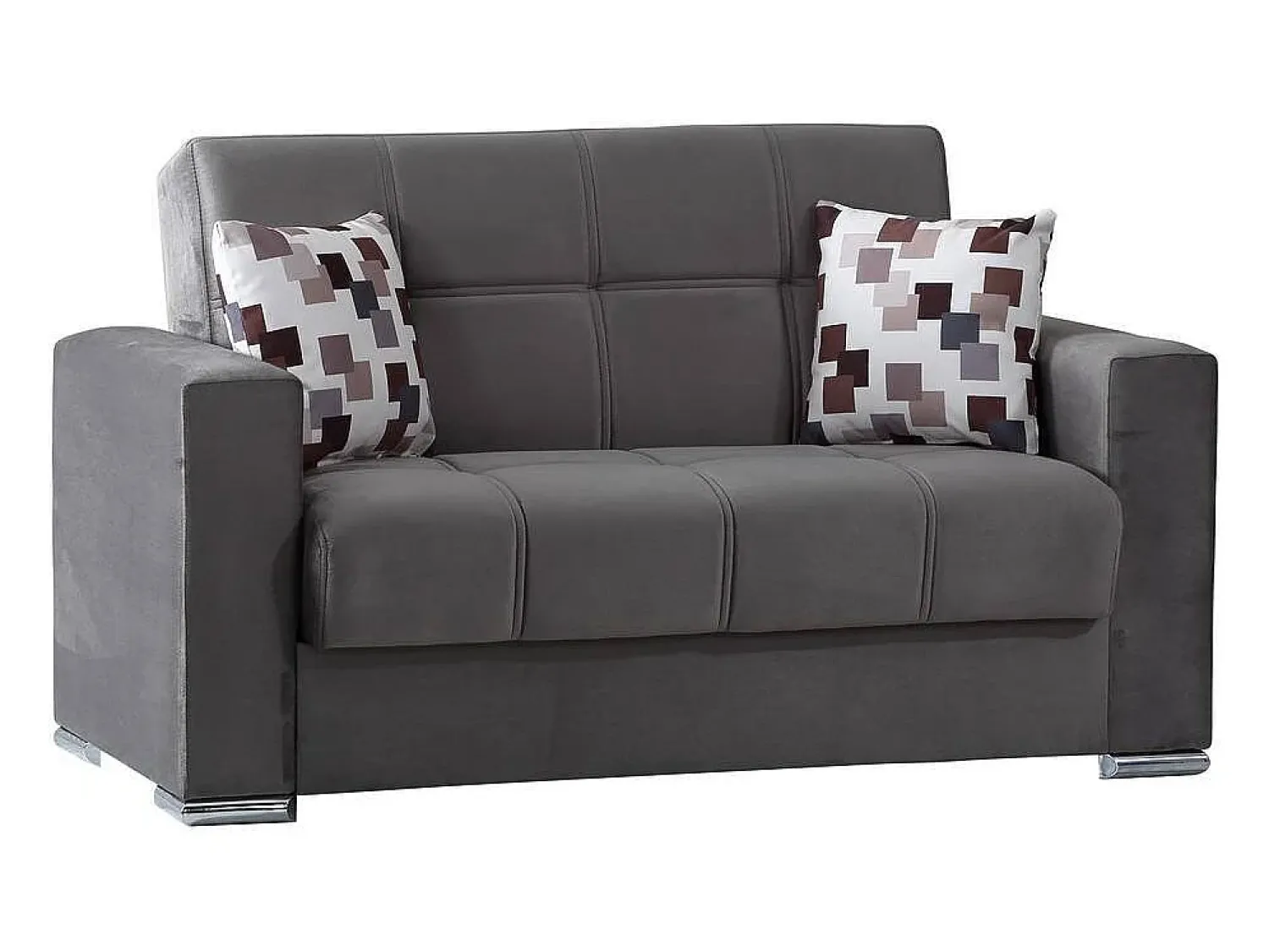 Sofá*Dmora Sofá-cama Manuel, sofá-cama contêiner linear de 2 lugares, Sofá da sala em tecido acolchoado com abertura click-clack, 160x85h91 cm, Cinza Cinzento