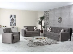 Sofá*Dmora Sofá-cama Manuel, sofá-cama contêiner linear de 2 lugares, Sofá da sala em tecido acolchoado com abertura click-clack, 160x85h91 cm, Cinza Cinzento