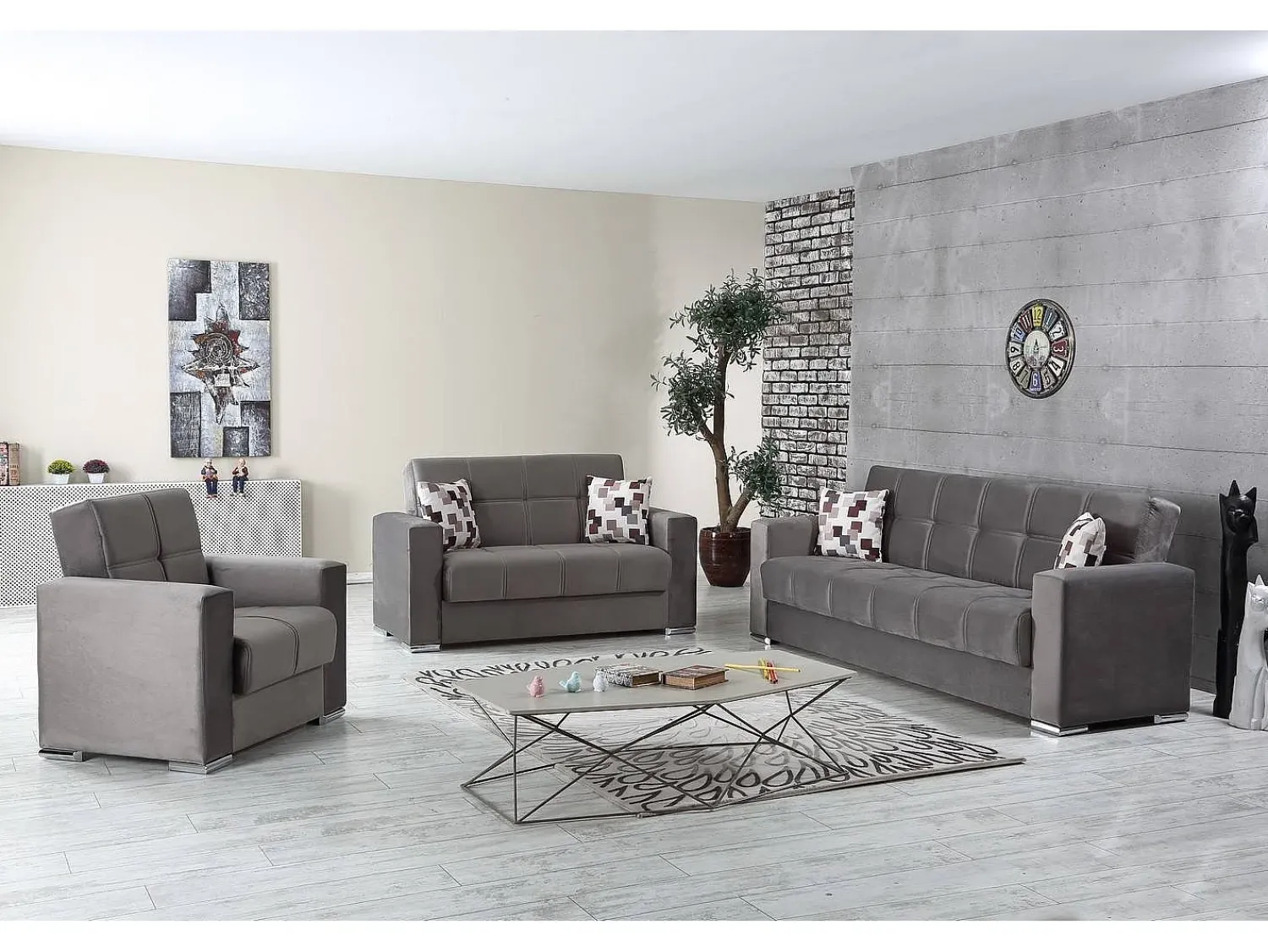 Sofá*Dmora Sofá-cama Manuel, sofá-cama contêiner linear de 2 lugares, Sofá da sala em tecido acolchoado com abertura click-clack, 160x85h91 cm, Cinza Cinzento