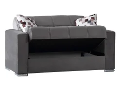 Sofá*Dmora Sofá-cama Manuel, sofá-cama contêiner linear de 2 lugares, Sofá da sala em tecido acolchoado com abertura click-clack, 160x85h91 cm, Cinza Cinzento