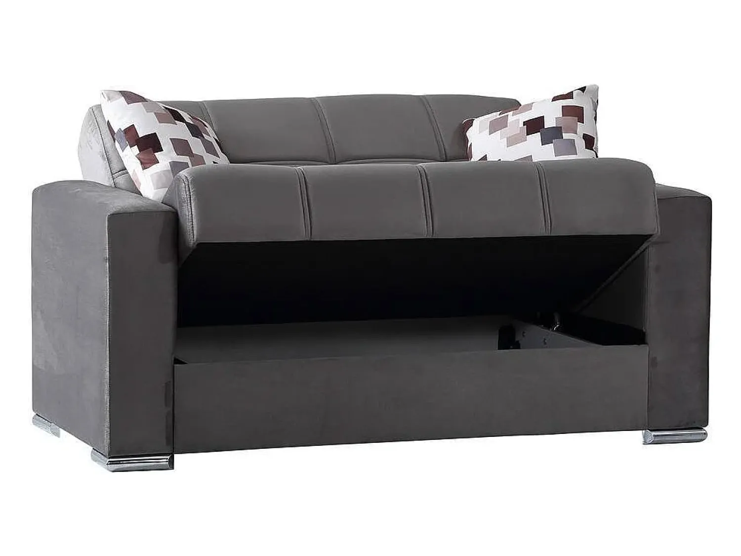 Sofá*Dmora Sofá-cama Manuel, sofá-cama contêiner linear de 2 lugares, Sofá da sala em tecido acolchoado com abertura click-clack, 160x85h91 cm, Cinza Cinzento