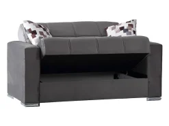 Sofá*Dmora Sofá-cama Manuel, sofá-cama contêiner linear de 2 lugares, Sofá da sala em tecido acolchoado com abertura click-clack, 160x85h91 cm, Cinza Cinzento
