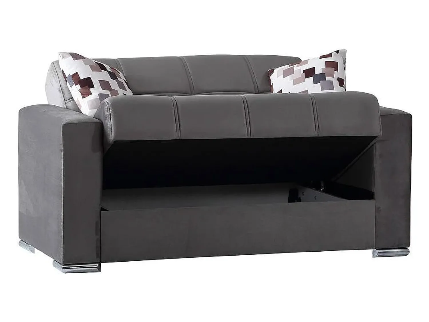 Sofá*Dmora Sofá-cama Manuel, sofá-cama contêiner linear de 2 lugares, Sofá da sala em tecido acolchoado com abertura click-clack, 160x85h91 cm, Cinza Cinzento