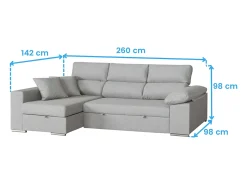 Sale Sofá-cama Milano de 3 lugares com chaise longue à esquerda, cinza claro, 260x98x98 cm Cinzento claro