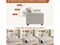 Sofá|Merax Sofá-cama moderno de 3 lugares com função de cama - 200 x 87 x 84,5 cm - Encosto reclinável a 180° - Tecido - Bege