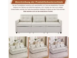 Sofá|Merax Sofá-cama moderno de 3 lugares com função de cama - 200 x 87 x 84,5 cm - Encosto reclinável a 180° - Tecido - Bege