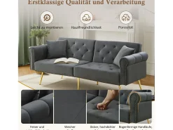 Sale Merax Sofá-cama moderno de 2 lugares – 173 x 75 x 70 cm – encosto ajustável em 3 níveis + pernas de metal dourado – veludo – cinza Cinzento