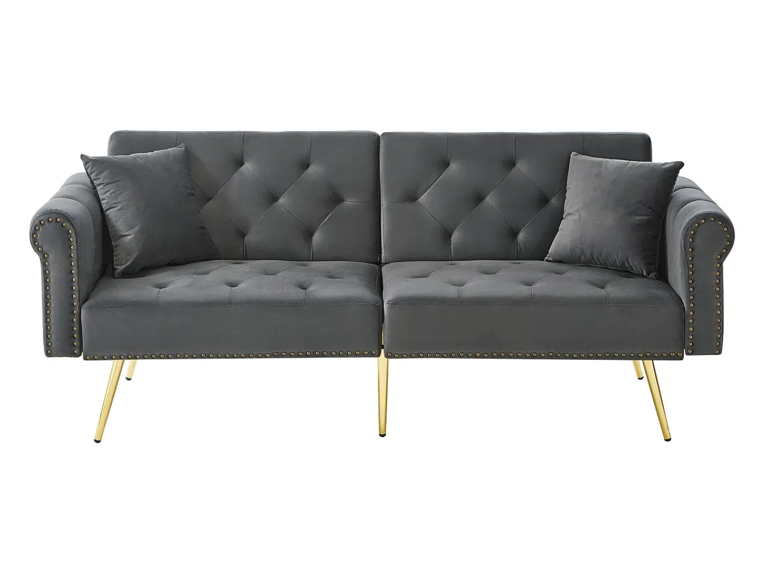 Sale Merax Sofá-cama moderno de 2 lugares – 173 x 75 x 70 cm – encosto ajustável em 3 níveis + pernas de metal dourado – veludo – cinza Cinzento