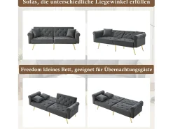 Sale Merax Sofá-cama moderno de 2 lugares – 173 x 75 x 70 cm – encosto ajustável em 3 níveis + pernas de metal dourado – veludo – cinza Cinzento
