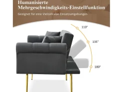 Sale Merax Sofá-cama moderno de 2 lugares – 173 x 75 x 70 cm – encosto ajustável em 3 níveis + pernas de metal dourado – veludo – cinza Cinzento