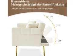 Merax Sofá-cama moderno de 2 lugares – 173 x 75 x 70 cm – encosto ajustável em 3 níveis + pernas de metal dourado – veludo –^ Sofá