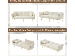 Merax Sofá-cama moderno de 2 lugares – 173 x 75 x 70 cm – encosto ajustável em 3 níveis + pernas de metal dourado – veludo –^ Sofá