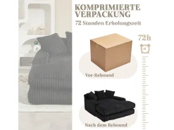 Sofá* Sofá-cama moderno em veludo cotelê, modelo Cloud Couch, com 3 almofadas, sofá de chão individual Preto