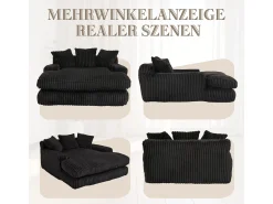Sofá* Sofá-cama moderno em veludo cotelê, modelo Cloud Couch, com 3 almofadas, sofá de chão individual Preto
