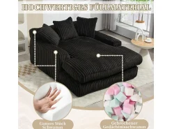 Sofá* Sofá-cama moderno em veludo cotelê, modelo Cloud Couch, com 3 almofadas, sofá de chão individual Preto