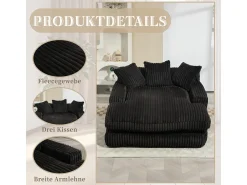 Sofá* Sofá-cama moderno em veludo cotelê, modelo Cloud Couch, com 3 almofadas, sofá de chão individual Preto
