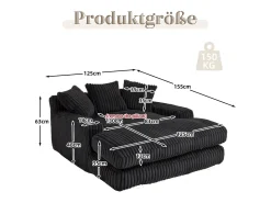Sofá* Sofá-cama moderno em veludo cotelê, modelo Cloud Couch, com 3 almofadas, sofá de chão individual Preto