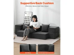 Discount Sofá-cama Moderno, SucceBuy 3 em 1 Sofá-cama Dobrável com 3 Almofadas para Cama de Solteiro Cinza Escuro Cinzento