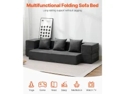 Discount Sofá-cama Moderno, SucceBuy 3 em 1 Sofá-cama Dobrável com 3 Almofadas para Cama de Solteiro Cinza Escuro Cinzento
