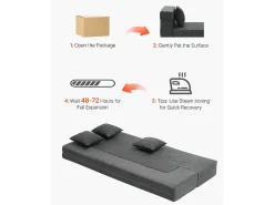 Discount Sofá-cama Moderno, SucceBuy 3 em 1 Sofá-cama Dobrável com 3 Almofadas para Cama de Solteiro Cinza Escuro Cinzento