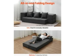Discount Sofá-cama Moderno, SucceBuy 3 em 1 Sofá-cama Dobrável com 3 Almofadas para Cama de Solteiro Cinza Escuro Cinzento