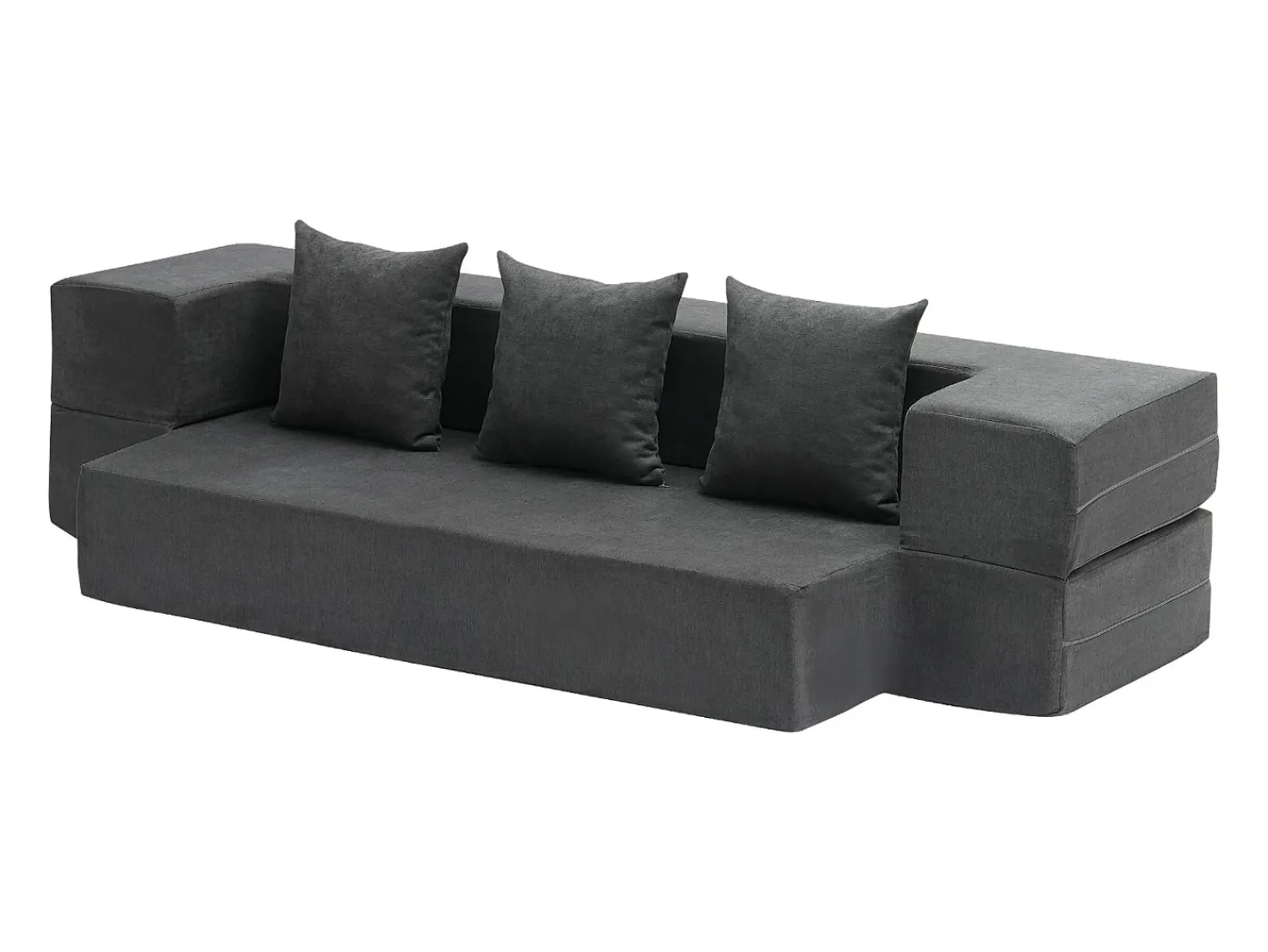 Discount Sofá-cama Moderno, SucceBuy 3 em 1 Sofá-cama Dobrável com 3 Almofadas para Cama de Solteiro Cinza Escuro Cinzento