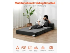 Sofá-cama Moderno, SucceBuy Sofá-cama Dobrável 3 em 1 com 2 Almofadas Twin -escuro^ Sofá