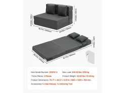 Sofá-cama Moderno, SucceBuy Sofá-cama Dobrável 3 em 1 com 2 Almofadas Twin -escuro^ Sofá