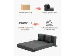 Sofá-cama Moderno, SucceBuy Sofá-cama Dobrável 3 em 1 com 2 Almofadas Twin -escuro^ Sofá