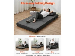 Sofá-cama Moderno, SucceBuy Sofá-cama Dobrável 3 em 1 com 2 Almofadas Twin -escuro^ Sofá