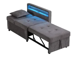 Poltrona|ModernLuxe Sofá-cama multifuncional - encosto ajustável - braços com faixas luminosas LED - Porta USB/Type-C - Cinza Escuro Cinza antracite