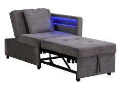 Poltrona|ModernLuxe Sofá-cama multifuncional - encosto ajustável - braços com faixas luminosas LED - Porta USB/Type-C - Cinza Escuro Cinza antracite