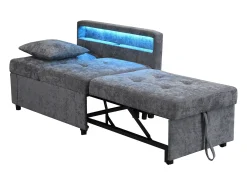 New ModernLuxe Sofá-cama multifuncional - encosto ajustável - braços com faixas luminosas LED - Porta USB/Type-C - Cinza Claro Cinzento claro