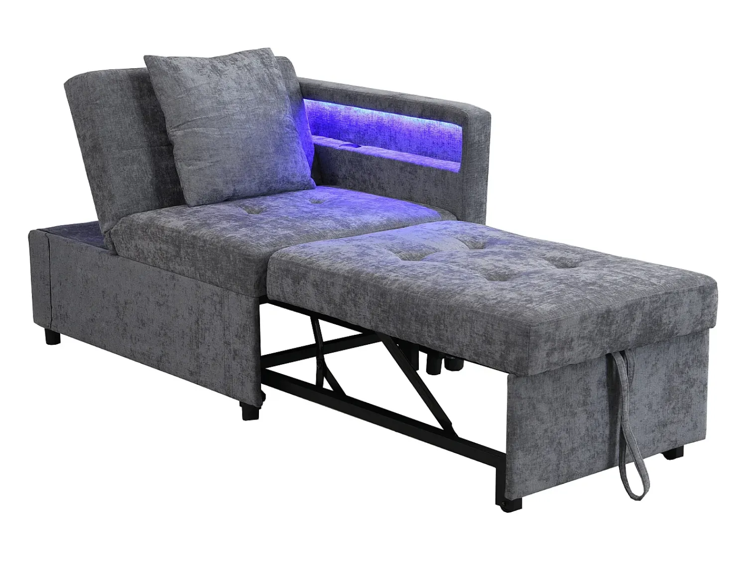 New ModernLuxe Sofá-cama multifuncional - encosto ajustável - braços com faixas luminosas LED - Porta USB/Type-C - Cinza Claro Cinzento claro