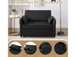 Sofá-cama multifuncional, assento duplo retrátil, encosto ajustável em 3 posições, PU impermeável,^ Sofá