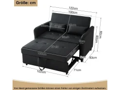 Sofá-cama multifuncional, assento duplo retrátil, encosto ajustável em 3 posições, PU impermeável,^ Sofá
