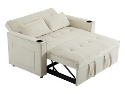 Discount KOMHTOM Sofá-cama multifuncional com função de dormir, sofá-cama com suporte para copos e almofadas, Bege