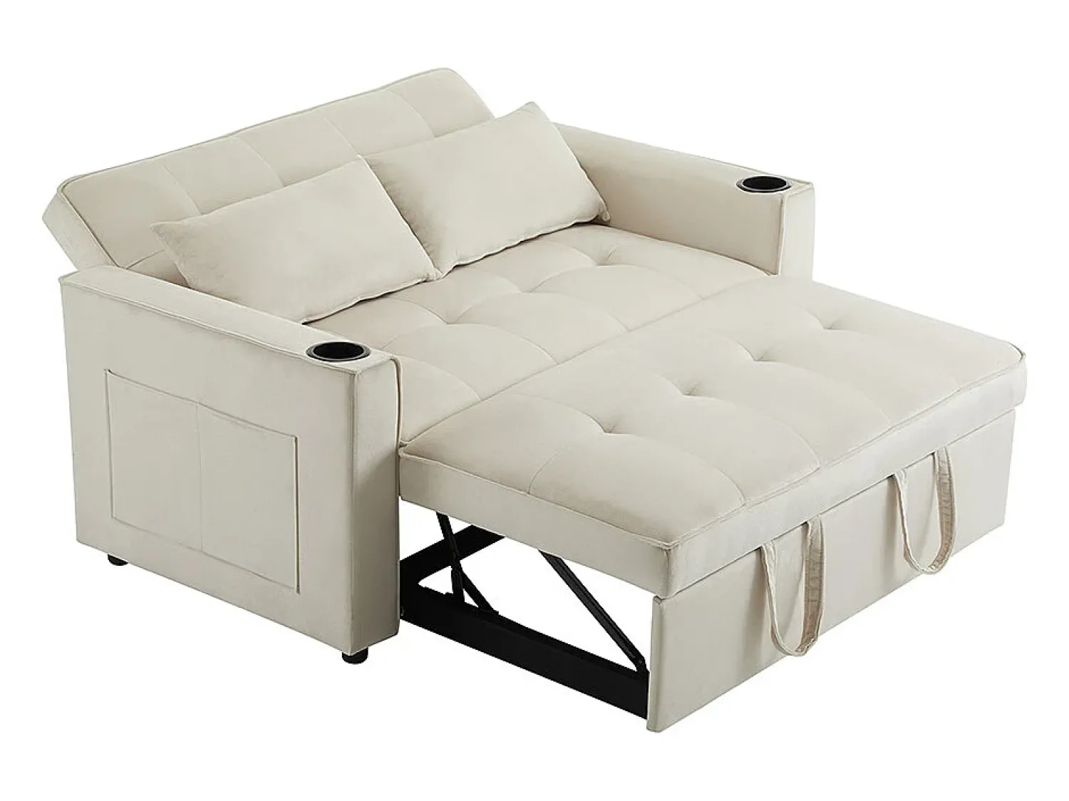 Discount KOMHTOM Sofá-cama multifuncional com função de dormir, sofá-cama com suporte para copos e almofadas, Bege