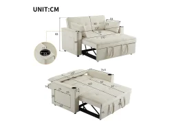 Discount KOMHTOM Sofá-cama multifuncional com função de dormir, sofá-cama com suporte para copos e almofadas, Bege