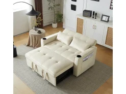 Discount KOMHTOM Sofá-cama multifuncional com função de dormir, sofá-cama com suporte para copos e almofadas, Bege