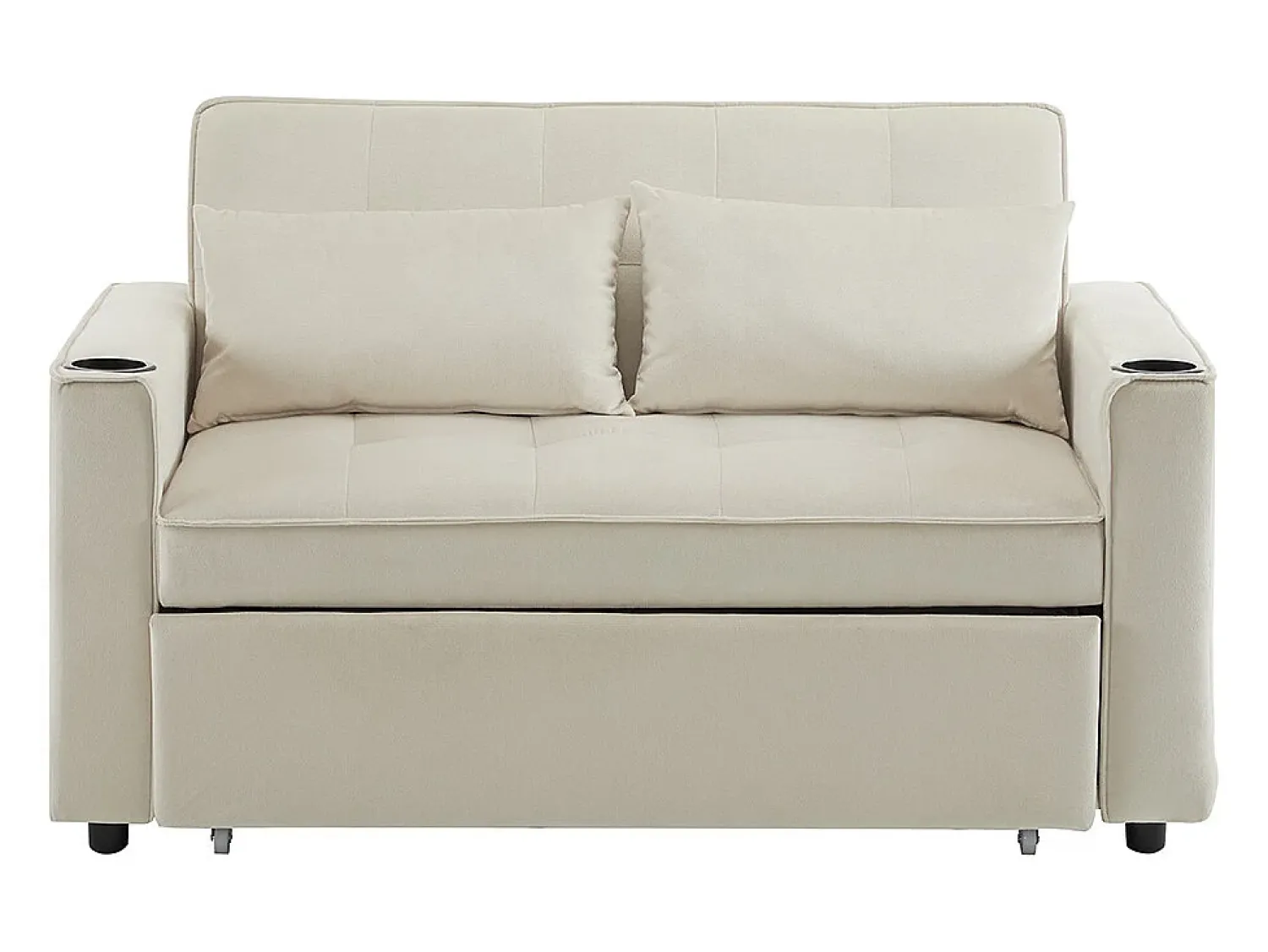Discount KOMHTOM Sofá-cama multifuncional com função de dormir, sofá-cama com suporte para copos e almofadas, Bege