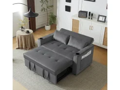 Discount KOMHTOM Sofá-cama multifuncional com função de dormir, sofá-cama com suporte para copos e almofadas, cinzento Preto
